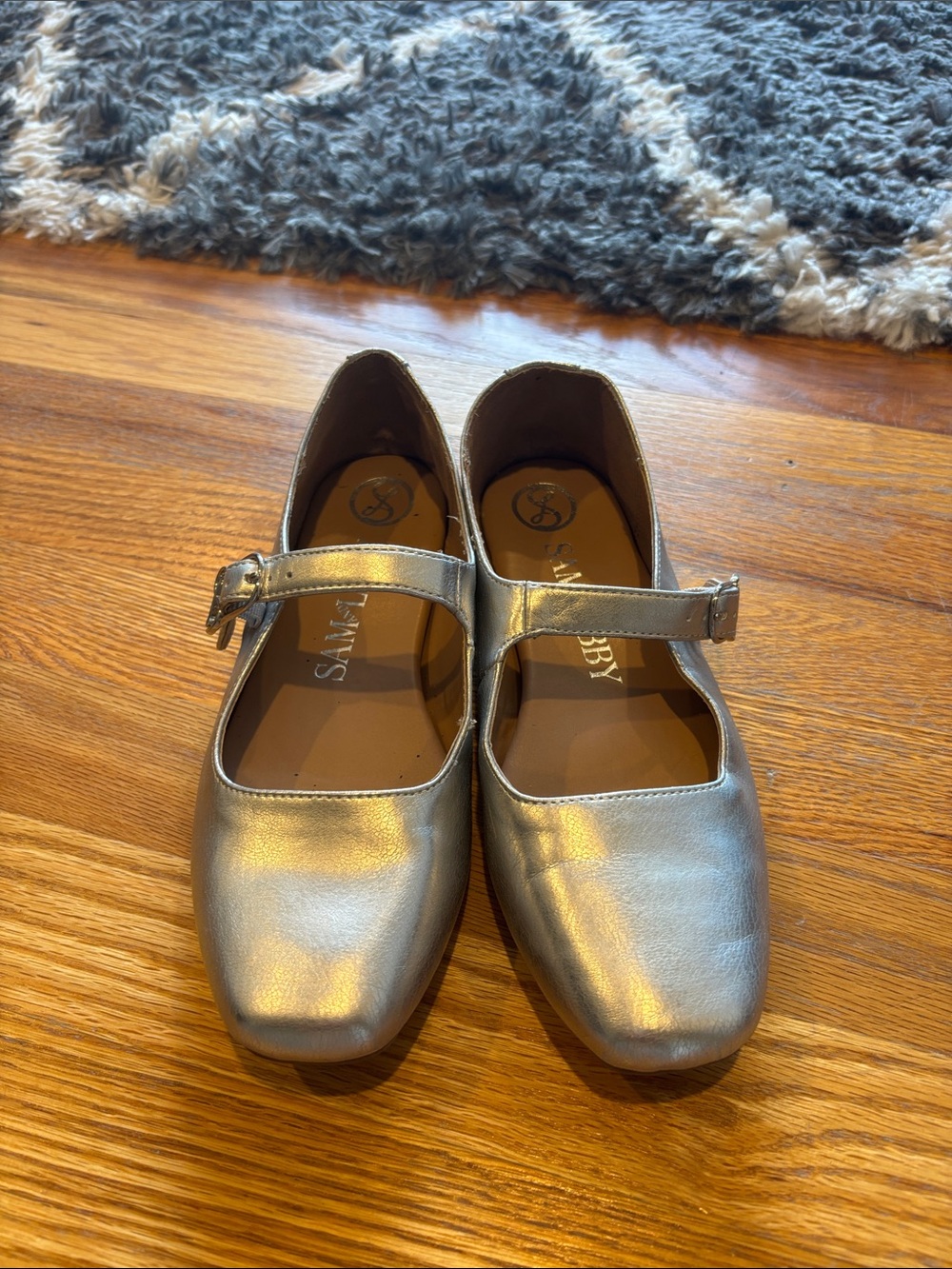 Sam and Libby Metallic Mary Jane Flats - Silver